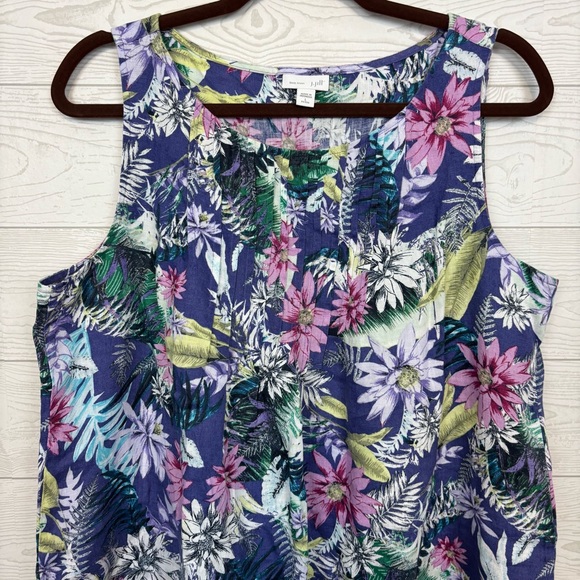 J. Jill Love Linen Purple Floral Shift Dress Size Petite Large 100% Linen - Picture 4 of 8